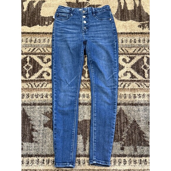 Women’s KanCan High Rise Dark Open Waistband Button Fly Skinny Jean 26 - Picture 1 of 5